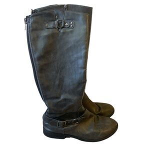 Faux Gray Leather Heeled Tall Riding Boots Women’s Size 8